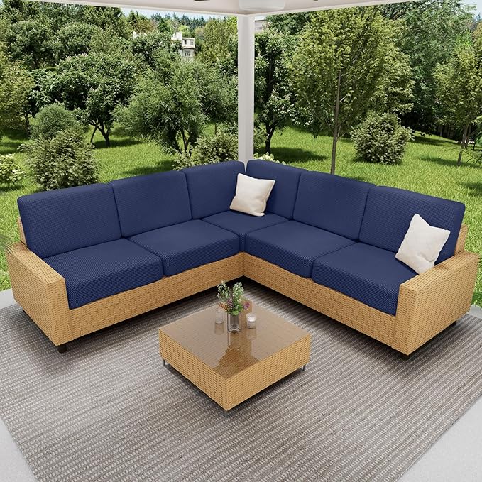 hyha Waterproof Sectional Couch Covers, Non Slip Sofa Couch Cushion Covers L Shape, Thick Stretch Jacquard Fabric, Washable Sofa Slipcovers with Elastic Bottom (1 Piece for Chaise, Navy)