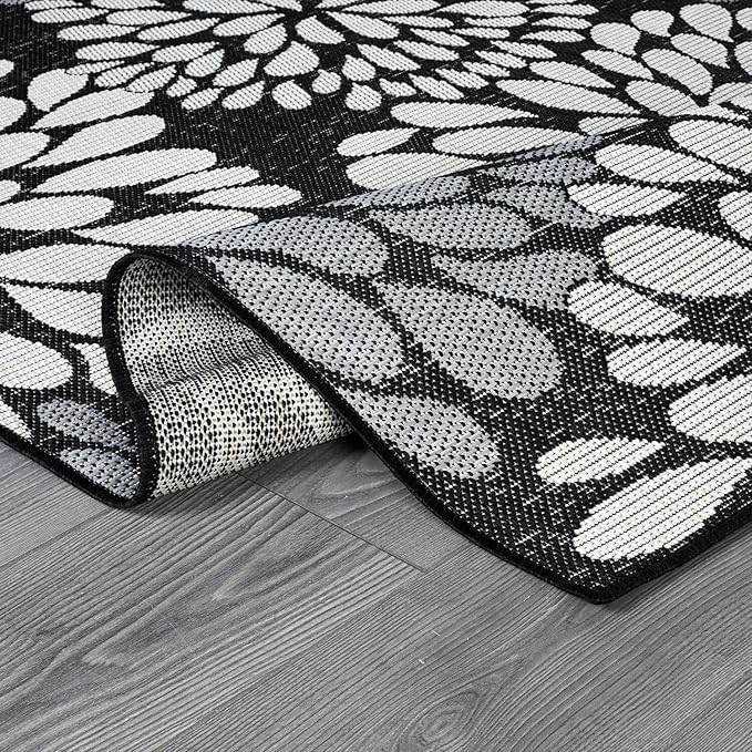 Beverly Rug Outdoor Rug 8x10 Modern Exotic Tropical Leaf Area Rugs for Indoor and Outdoor Patio Deck Porch Garden Water Resistant Washable Outside Carpet (8 x 10 Dark Gray)