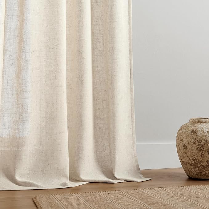 Joydeco Custom Linen Curtains for Living Room, Semi-Sheer Curtain 1 Panel Light Filtering Rod Pocket Back Tab (Linen, Custom Size)