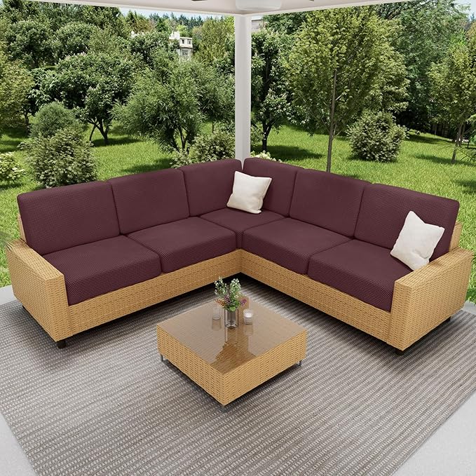 hyha Waterproof Sectional Couch Covers, Non Slip Sofa Couch Cushion Covers L Shape, Thick Stretch Jacquard Fabric, Washable Sofa Slipcovers with Elastic Bottom (1 Piece for Chaise, Chocolate)