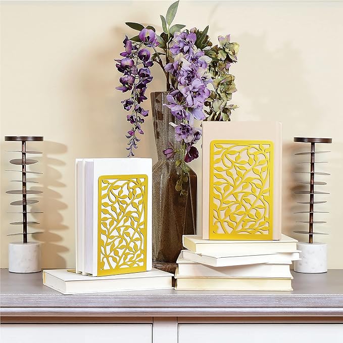 CNK Book Ends Bookends for Decorative Books Holder Bookend Shelves End Hold Heavy Duty Holders Stoppers Metal Stopper Cute Boho Bookshelf Holds Cookbook Office Home Set of 6 Bookends Pair Gold