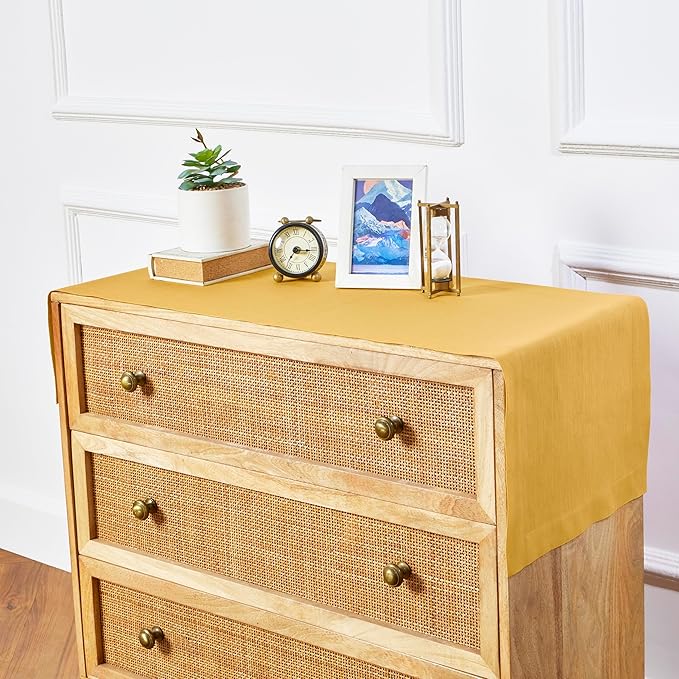 Solino Home Linen Mustard Yellow Table Runner 72 Inches Long - 100% Pure Linen 14 x 72 Inch Table Runner - Fete