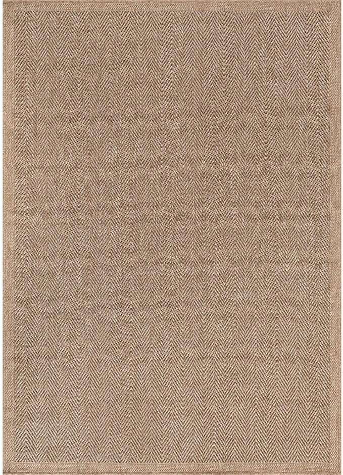 CAMILSON Easy Jute Rug 5x7, Indoor Outdoor Natural Color Fiber Area Rugs for Living Room Patio and Kitchen Rug Herringbone Seagrass Woven Design Easy-Cleaning Washable Outside Carpet Alfombras 5 x 7