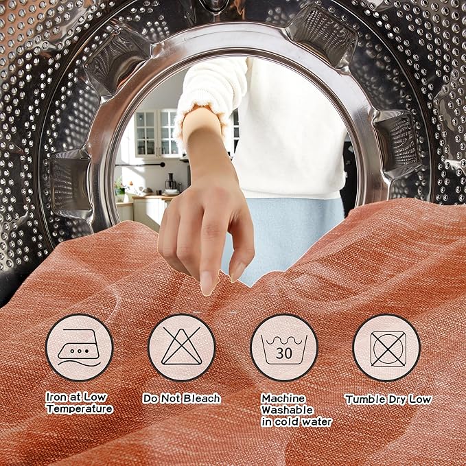 MYSKY HOME Floor Length Burnt Orange Curtains 95 Inch Long Panels, Boho Curtains Farmhouse for Living Room Sliding Glass Door, Rod Pocket Linen Look Texture Light Filtering, 50" x 95", Orange, Pack-2