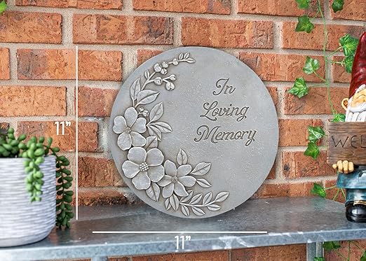 NAT & Jules Flower Blossom and Bud Floral Spray Dimensional Indoor Outdoor 12 inch Round Cast Resin Decorative Garden Stepping Stone, Patio, Walkway Sculpture Yard Art, in Loving Memory Stone Grey
