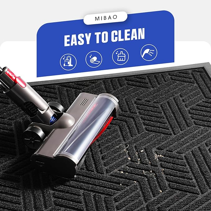 Mibao Front Door Mat Outside Entrance, Durable Outdoor Indoor Mat, Low Profile Heavy Duty Doormat, Non-Slip, Traps Dirt and Moisture, Easy Clean Patio Porch Entryway Mat, 32" x 47", Black