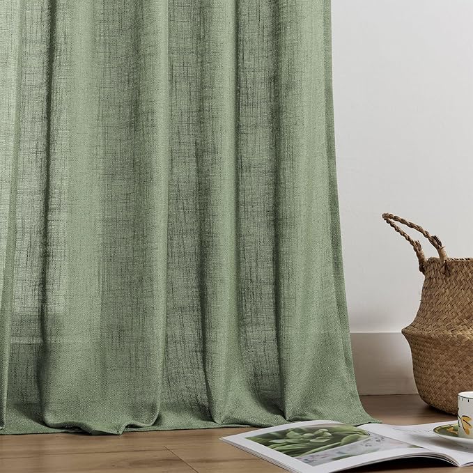 Joydeco Linen Curtains 90 Inch Length 2 Panel Sets,Light Filtering Curtains for Bedroom 52 Inch Wide Living Room Drapes with Back Tabs & Rod Pockets (W52 x L90 Inch, Loden)