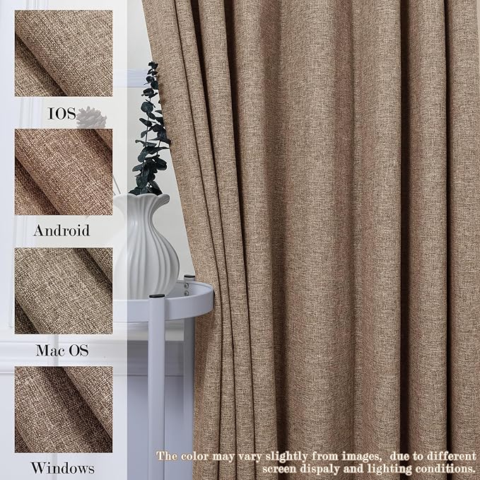 Full Blackout Privacy Curtains, 240 Inch Extra Wide Linen Blend Drapes, Pinch Pleat Window Drapery for Room Divider Storage/Space Room Separation, 1 Panel, W 240" x L 96", Taupe