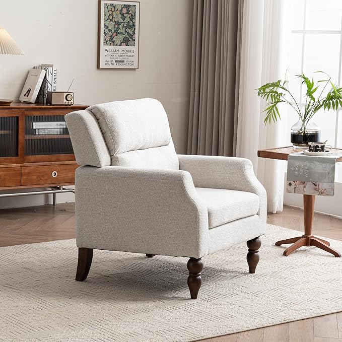 Kidol & Shellder Beige Oversized Accent Chair for Living Room Mid Century Modern Reading Chair with Back Wide Upholstered Comfy Single Sofa Chair for Bedroom Lounge Side Corner Boucle Fabric Armchair