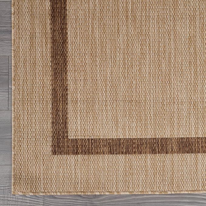 Bordered Outdoor Rug 6x9 Washable Outside Carpet for Indoor Patio Porch Waterproof Easy Cleaning Non Shedding Area Rugs Jute Beige - Nut Brown 6 x 9
