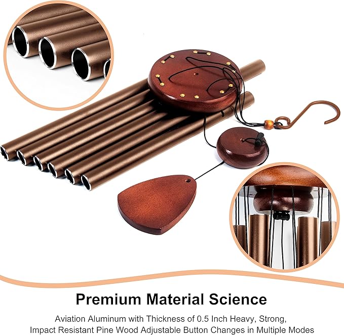 Large Aluminium Wind Chimes 37 Inches to Create a Zen Atmosphere Suitable for Outdoor, Garden, Patio Decoration. Classic Wind Chimes with Wind Catcher Suitable as A Gift for Unisex(Coffee)