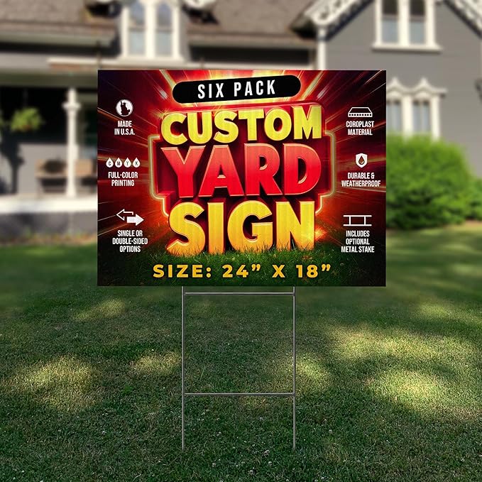 6 Pack 24"x18" Custom Yard Signs With or Without Stakes, Personalized Yard Signs for Outdoors, Customized Full Color Print Corrugated Signs for Business