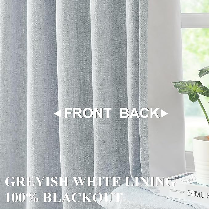Vision Home Blue Fog Pinch Pleated Full Blackout Curtains Linen Blended Room Darkening Window Curtains 63 inch for Living Room Bedroom Thermal Insulated Pinch Pleat Drapes with Hooks 1 Panel 60"Wx63"L
