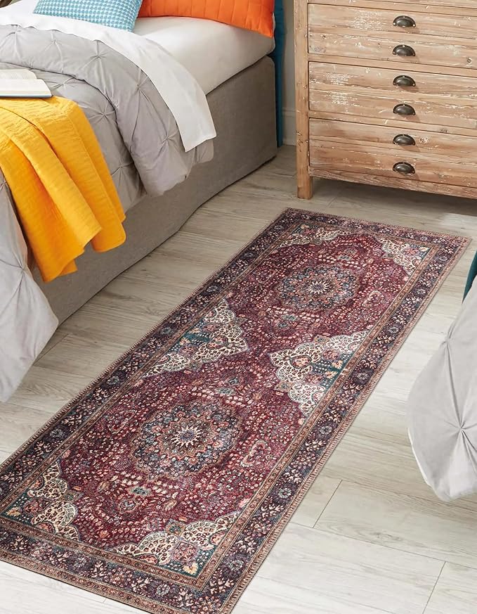Keen Home Design 2x10 Rug - Machine Washable Runner Rug with Non-Slip Backing, Ideal for Hallway, Entryway, Kitchen, Laundry Room - Vintage, Easy Clean, Durable, Low Pile - (2'6" x 10')