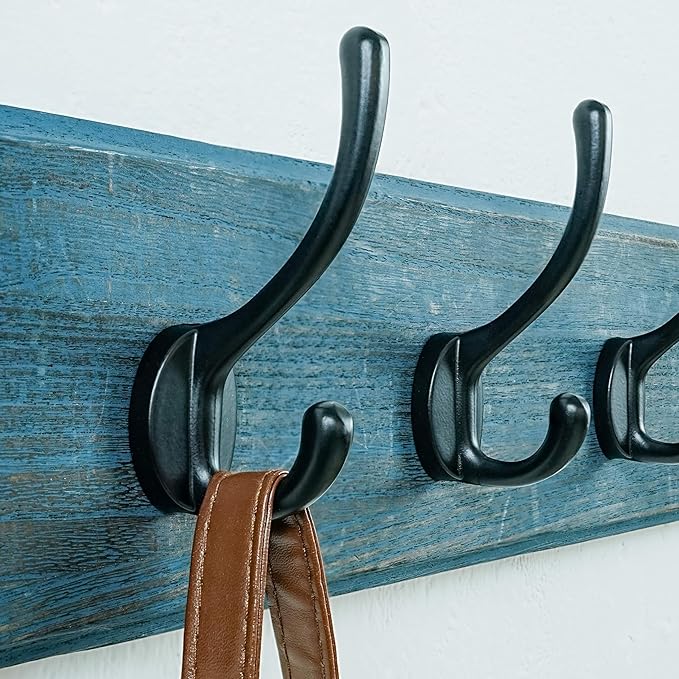 Dseap Coat Rack Wall: Patented, Heavy-Duty, 5-Double-Hooks Wooden Wall Mounted Coat Rack Coat Hanger Hook Rail for Winter Coats Hat Jacket Clothing, Weathered Blue