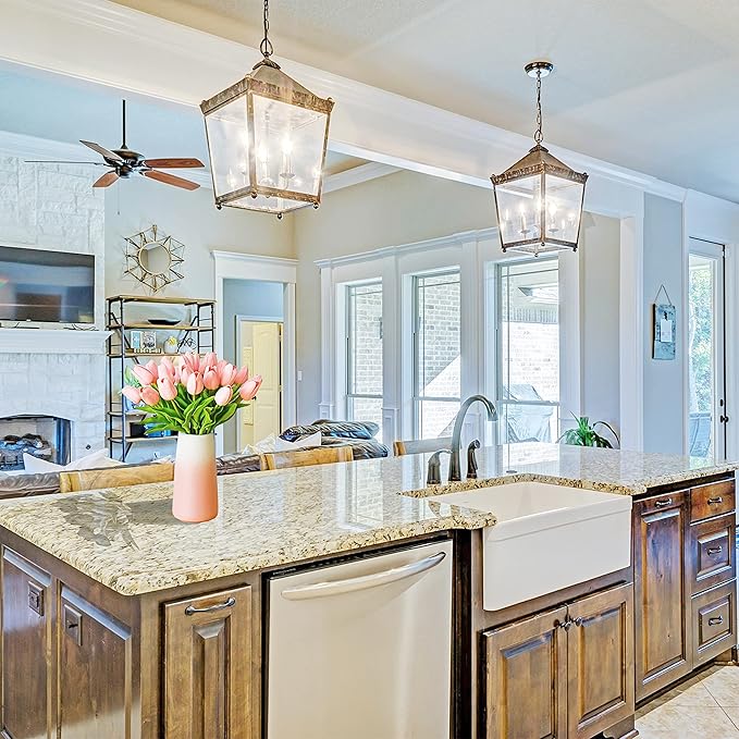 Mandy's Artificial Tulips 28 Stems Light Pink with Gradient Pink Vase PU Faux Flowers for Wedding Home Decor 13.5 Inch