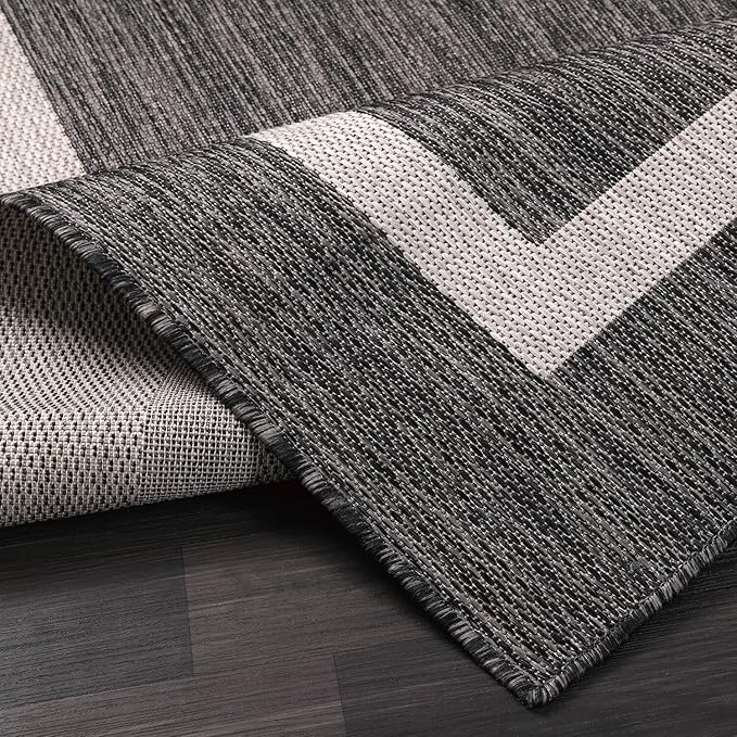 Bordered Outdoor Rug 5x7 Washable Outside Carpet for Indoor Patio Porch Waterproof Easy Cleaning Non Shedding Area Rugs Gray 5 x 7