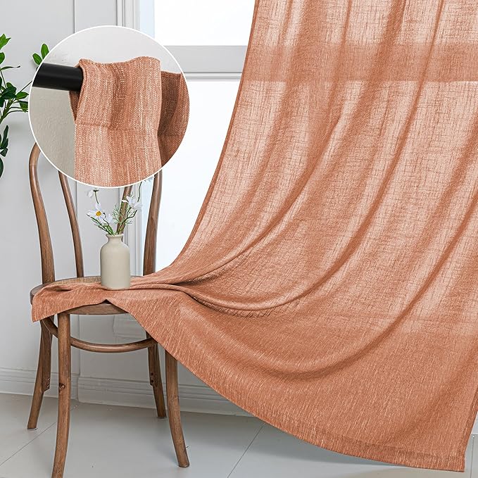 MYSKY HOME Burnt Orange Curtains for Bedroom 84 Inch Length, Living Room Curtains & Drapes Boho Semi Sheer Light Filtering for Sliding Glass Door Windows Soft Elegant, 50" x 84", Orange, 2 Panels