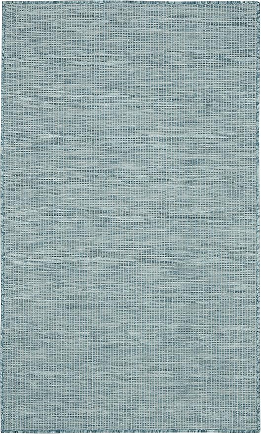 Nourison Positano Indoor/Outdoor Aqua 3' x 5' Area Rug, Easy Cleaning, Non Shedding, Bed Room, Living Room, Dining Room, Backyard, Deck, Patio (3x5)