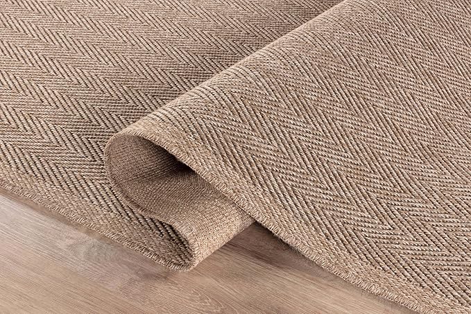 CAMILSON Easy Jute Rug 5x7, Indoor Outdoor Natural Color Fiber Area Rugs for Living Room Patio and Kitchen Rug Herringbone Seagrass Woven Design Easy-Cleaning Washable Outside Carpet Alfombras 5 x 7