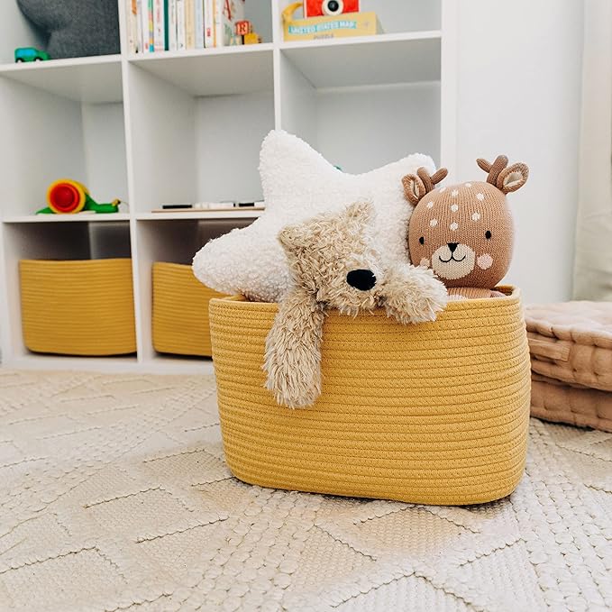 OrganiHaus Woven Storage Baskets for Organizing, Cotton Rope Organizer Bins for Shelves, Closet & Nursery, Dog Toy Basket, Decorative Bins for Toys, Towels & Books - 15x10x9, Orange