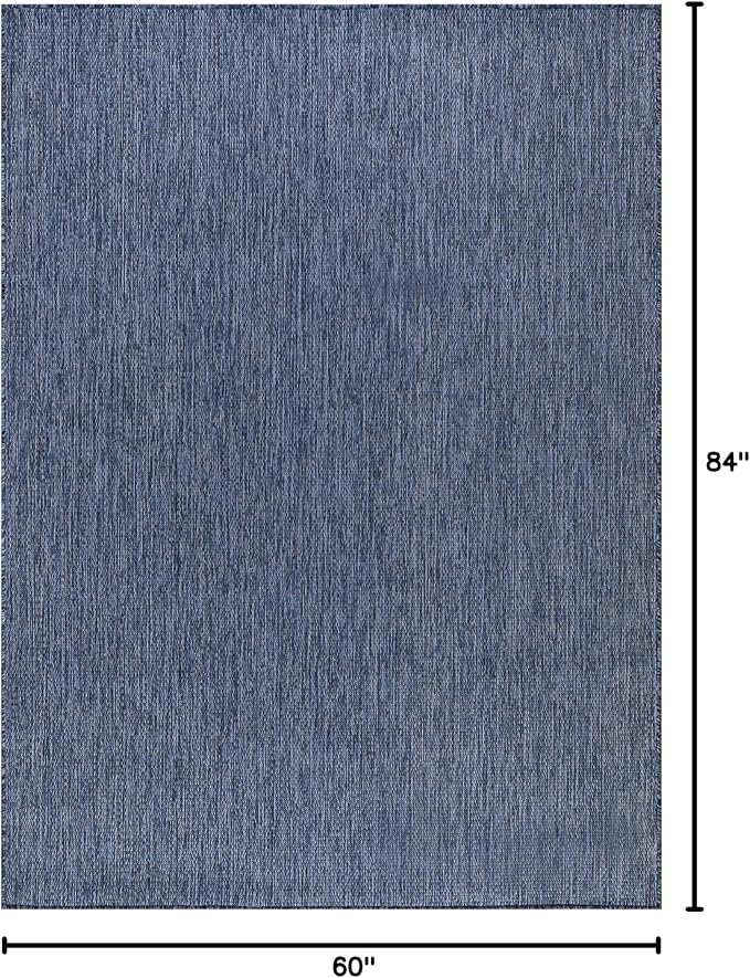 Washable Indoor Outdoor Rug 5x7 Weather Resistant Area Rugs Modern Solid for Porch Deck Balcony Backyard Patio Outside Carpet (5 X 7 Azure Blue)