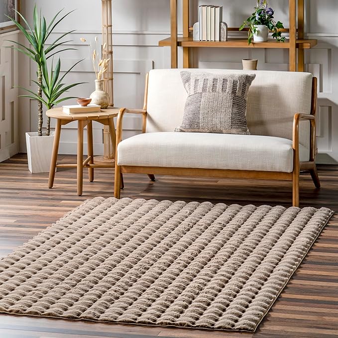nuLOOM Jeni Checkered 6 Round Machine Washable Area Rug for Living Room Bedroom Dining Room Kitchen, Taupe
