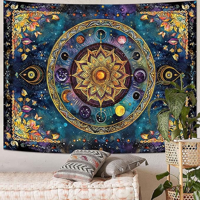 Lunerfex Mandala Solar System Tapestry Boho Tapestry for Bedroom Galaxy Tapestries Wall Hanging Living Room Wall Art and Home Decor 60x80