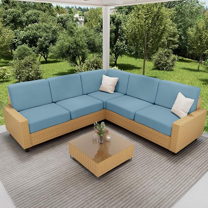 hyha Waterproof Sectional Couch Covers, Non Slip Sofa Couch Cushion Covers L Shape, Thick Stretch Jacquard Fabric, Washable Sofa Slipcovers with Elastic Bottom (1 Piece for Chaise, Lake Blue)
