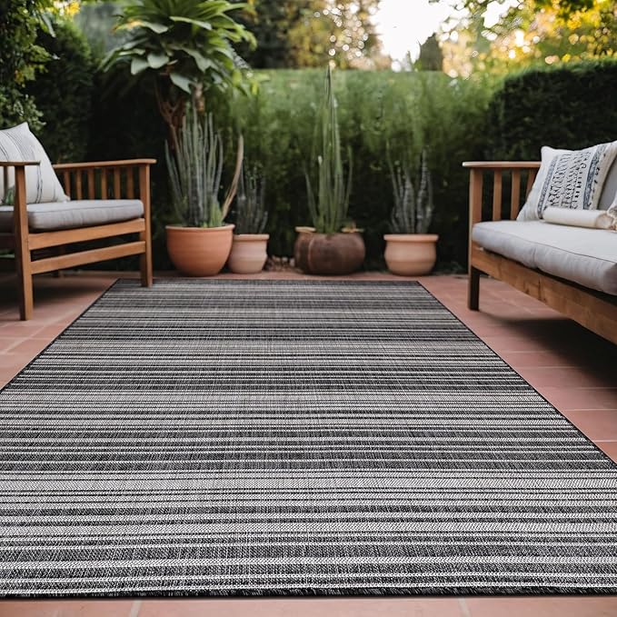 Stripe Outdoor Rug 9x12 Washable Outside Carpet for Indoor Patio Porch Waterproof Easy Cleaning Non Shedding Area Rugs Dark Gray 9 x 12