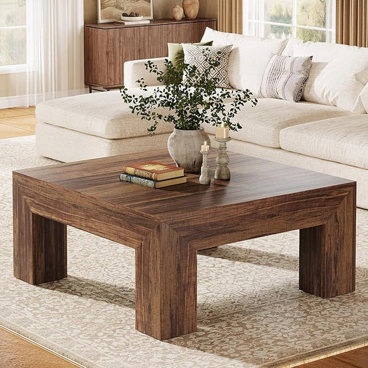 Tribesigns 39.4-Inch Square Coffee Table for Living Room, Farmhouse All MDF Accent Center Cocktail Table with Sturdy Wooden Legs, Easy Assembly, Dark Brown