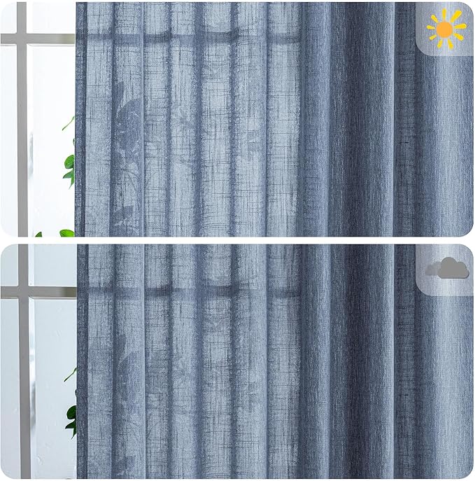 MYSKY HOME Semi Sheer Curtains 84 Inch Length, Living Room Curtains & Drapes Boho Sheer Light Filtering for Sliding Glass Door Windows Soft Elegant Rod Pocket, 100" x 84", Dusty Blue, 1 Panel