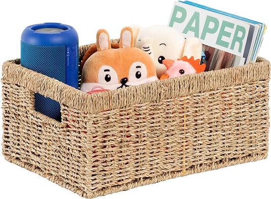 CENBOSS Wicker Baskets (Large, Seagrass, 1PC) Rattan Storage Baskets for Shelves, Woven Seagrass Holder