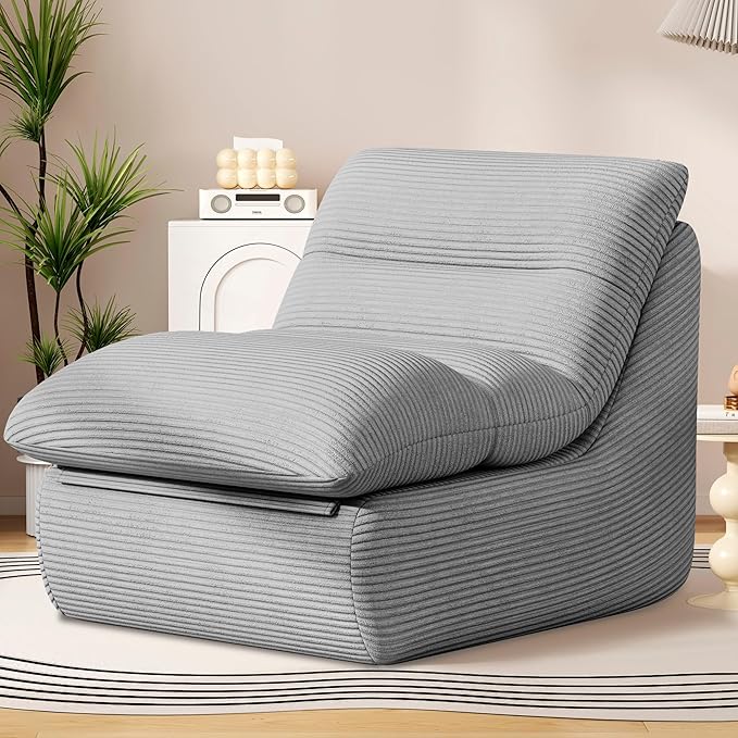 Misolant Bean Bag Chairs，Big Corduroy Fabric Sofa Bean Bag Chair for Adults and Teens with High-Resilience Sponge, Non-Slip Base Floor Lounge Sofa for Home, Living Room, Bedroom, Gaming Dark Gray