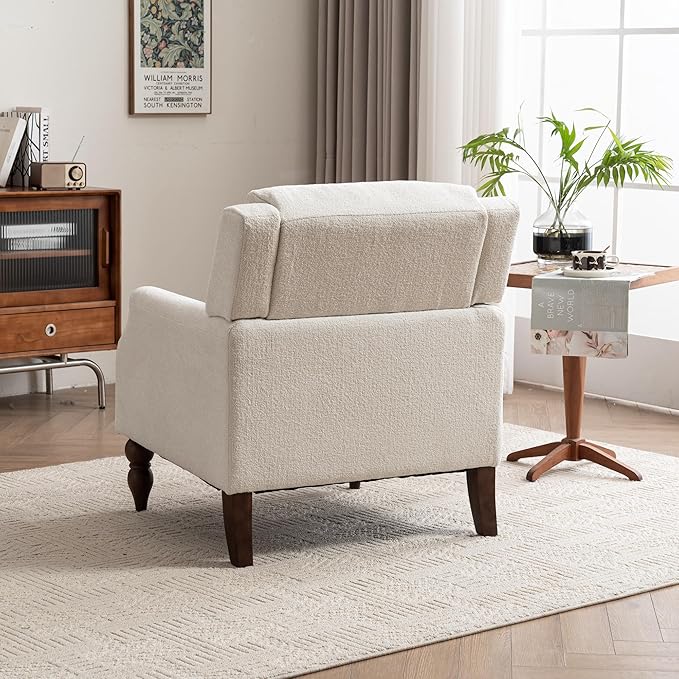 Kidol & Shellder White Oversized Accent Chair for Living Room Set of 2 Modern Reading Chair with Back Wide Upholstered Comfy Single Sofa Chair for Bedroom Lounge Side Corner Fabric Armchair