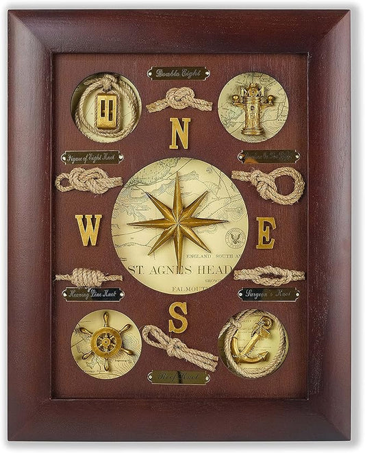 SAILINGSTORY Nautical Wall Decor Knot Board Frame Maritime Decor Coastal Compass Decor