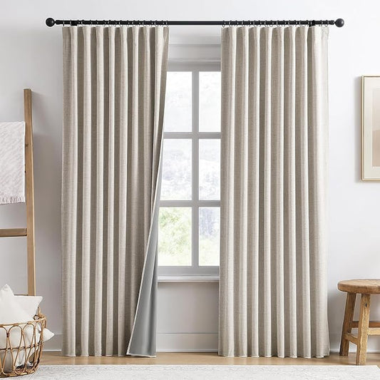 RAIN CITY Linen Beige Blackout Door Curtains for Doorway 2 Panels Set,Back Tab Rod Pocket Curtains 80 Inches Long, Linen Burlap Textured Room Darkening Curtains for Bedroom Nursery 2 Panels 50x80