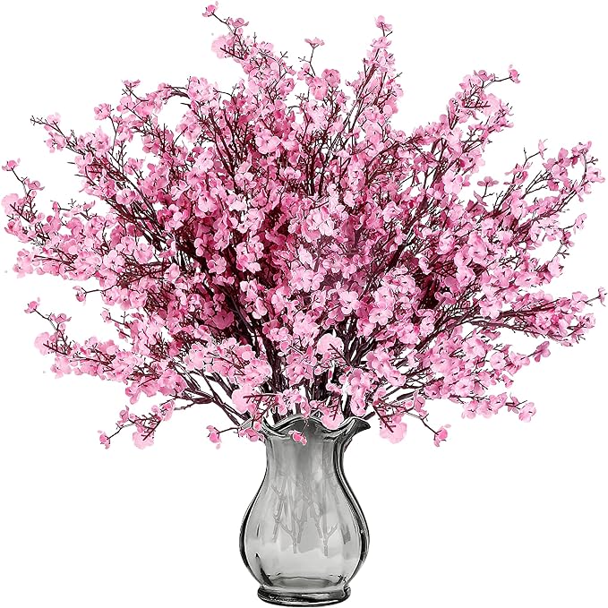 Sggvecsy 6 Pcs Babys Breath Artificial Flowers Gypsophila Bouquets Bulk Real Touch Fake Silk Flowers for Home Wedding DIY Floral Arrangement Kitchen Table Centerpiece Festival Decoration (Pink)