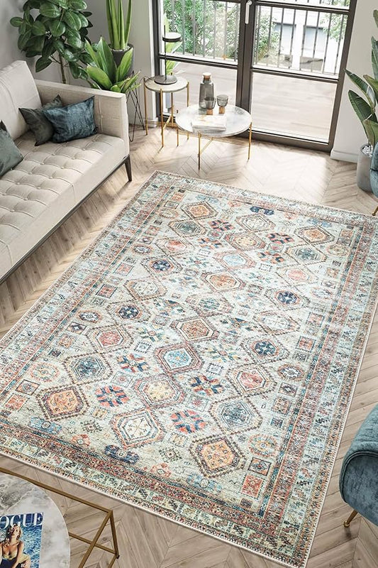 Keen Home Design 4x6 Rug - Machine Washable Area Rug with Non-Slip Backing, Ideal for Living Room, Dining Room, Bedroom - Vintage, Easy Clean, Durable, Low Pile Rug - (4' x 6')