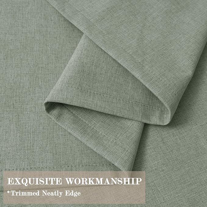 Extra Wide 100% Blackout Linen Textured Curtains - Room Dividers, W200 x L96 (1 Panel), Pinch Pleat Drapes for Living Room, Full Light Block Out Drapery for Sliding Door, Fog Green