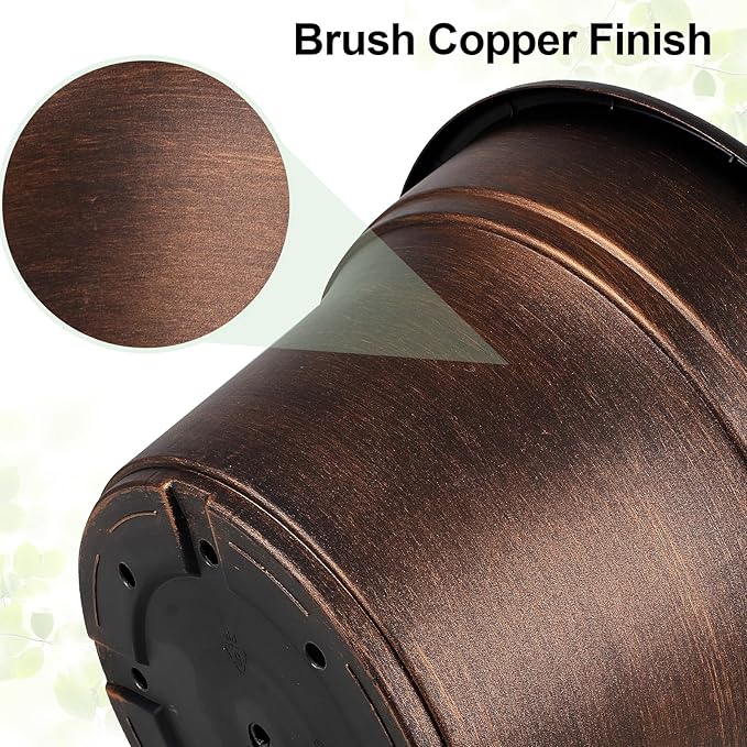 Plant Planters Pots Set of 4 Pack 11 Inch, Plastic Flower Pot for Indoor Plants with Drainage Holes & Trays, Resin Decorative Container Sets with Saucer for House Outdoor Garden Planters Copper