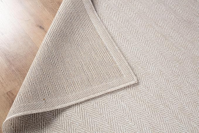 CAMILSON Easy Jute Rug 4x6, Indoor Outdoor Off-White Color Fiber Area Rugs for Living Room Patio and Kitchen Rug Herringbone Seagrass Woven Design Easy-Cleaning Washable Outside Carpet Alfombras 4 x 6