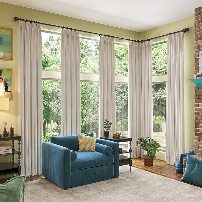 RAIN CITY Blackout Beige Curtains for Living Room 100 Inch Long 2 Panels,Linen Textured Rustic Dull Room Darkening Drapes for Dining Room Back Tab with Hooks Cottage Urban Decor 50x100