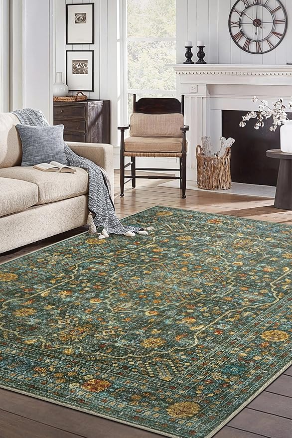 Keen Home Design 6x9 Rug - Machine Washable Area Rug with Non-Slip Backing, Ideal for Living Room, Dining Room, Bedroom - Vintage, Easy Clean, Durable, Low Pile Rug - (6' x 9')