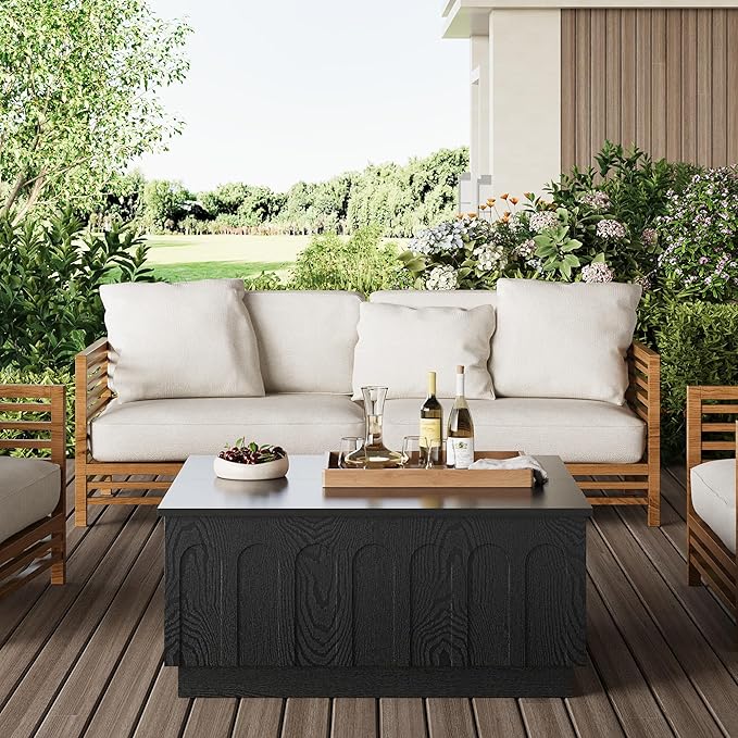 Lift Top Coffee Table with Storage, Modern Coffee Table with Arched Design, 31.5" Square Tea Table with Wood Grain, Minimalist Multifunctional Center Table for Living Room, Office, Black