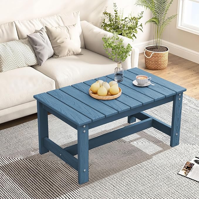 SERWALL Patio Coffee Table, HDPE Rectangle Outdoor Coffee Table Set of 2, Navy