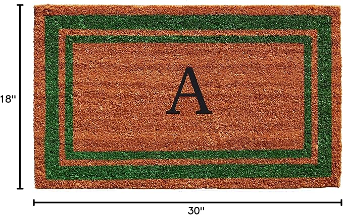 Calloway Mills Green Border 18" x 30" Monogram Doormat, Natural/Green (Letter A)