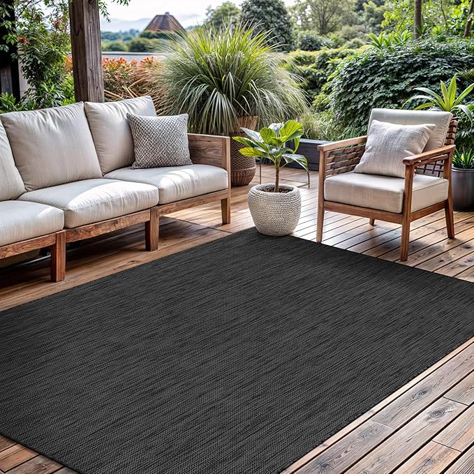 CAMILSON Outdoor Rug 9x12 Modern Area Rugs for Large Indoor and Outdoor Patios and Porches - Waterproof, Washable, Non-Shedding, Easy-to-Clean Outside Carpet (9 x 12, Solid - Dark Gray)