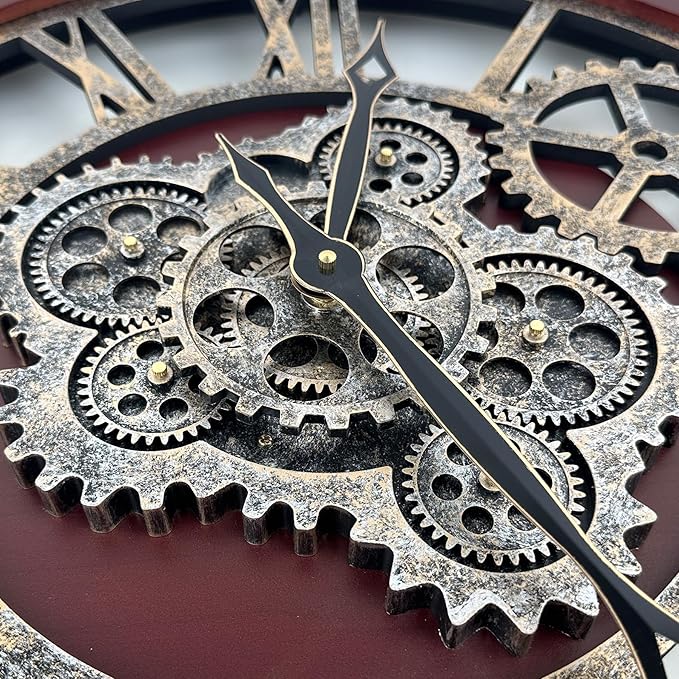 HOIBAI Large Wall Clock, Wall Clocks for Living Room Decor 30 Inch Farmhouse Vintage Rustic Kitchen Wall Decor Vintage Roman Oversized Wall Clock for Home Bedroom House, Moving Gears Clock