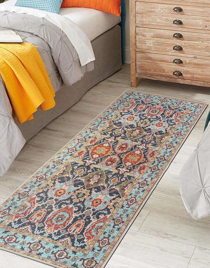 Keen Home Design 2x7 Rug - Machine Washable Runner Rug with Non-Slip Backing, Ideal for Hallway, Entryway, Kitchen, Laundry Room - Vintage, Easy Clean, Durable, Low Pile Rug - (2'6" x 7')